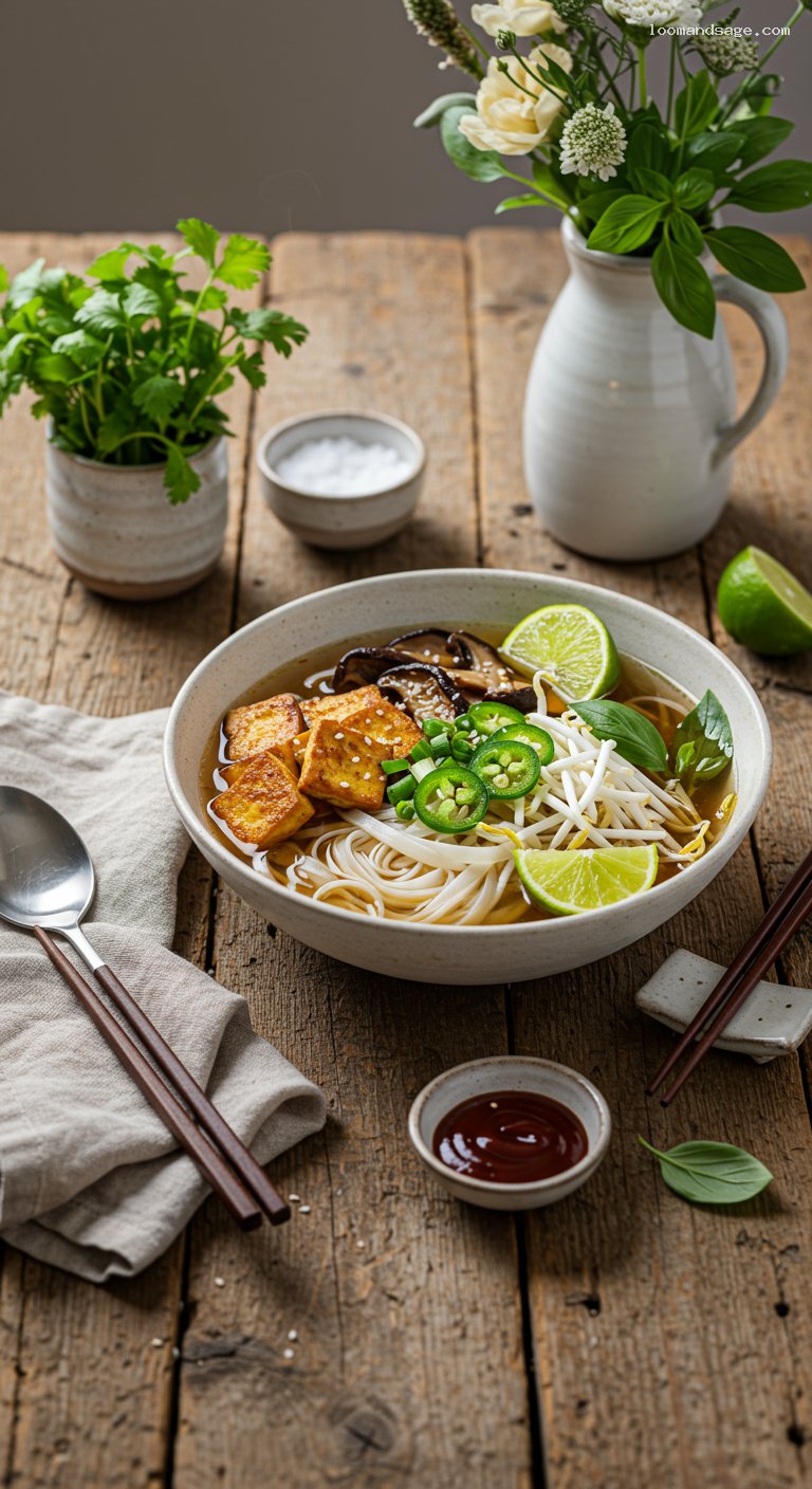 Aromatic Vegetarian Pho with Tofu or Mushrooms