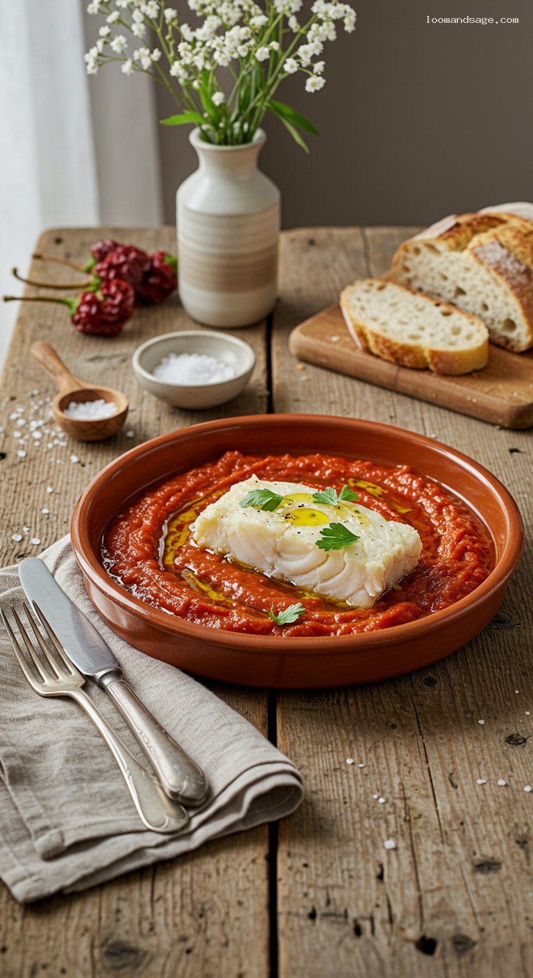 Bacalao a la Vizcaína with Choricero Pepper Sauce