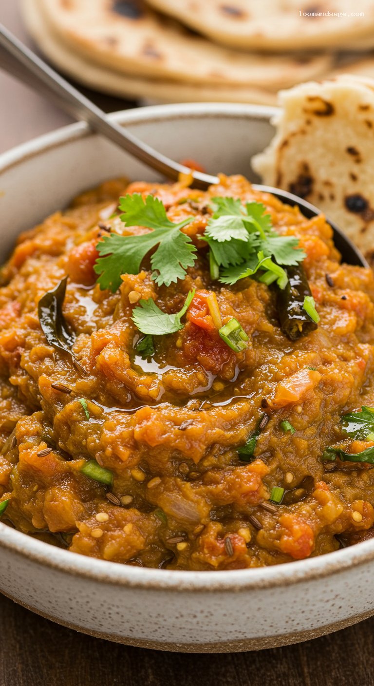 Baingan Bharta: Smoky Spiced Eggplant Mash – Closeup