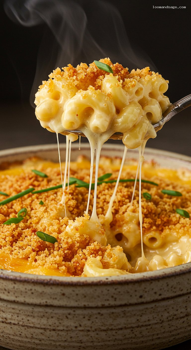 Baked Mac and Cheese with Cheddar-Gruyère Crust – Closeup