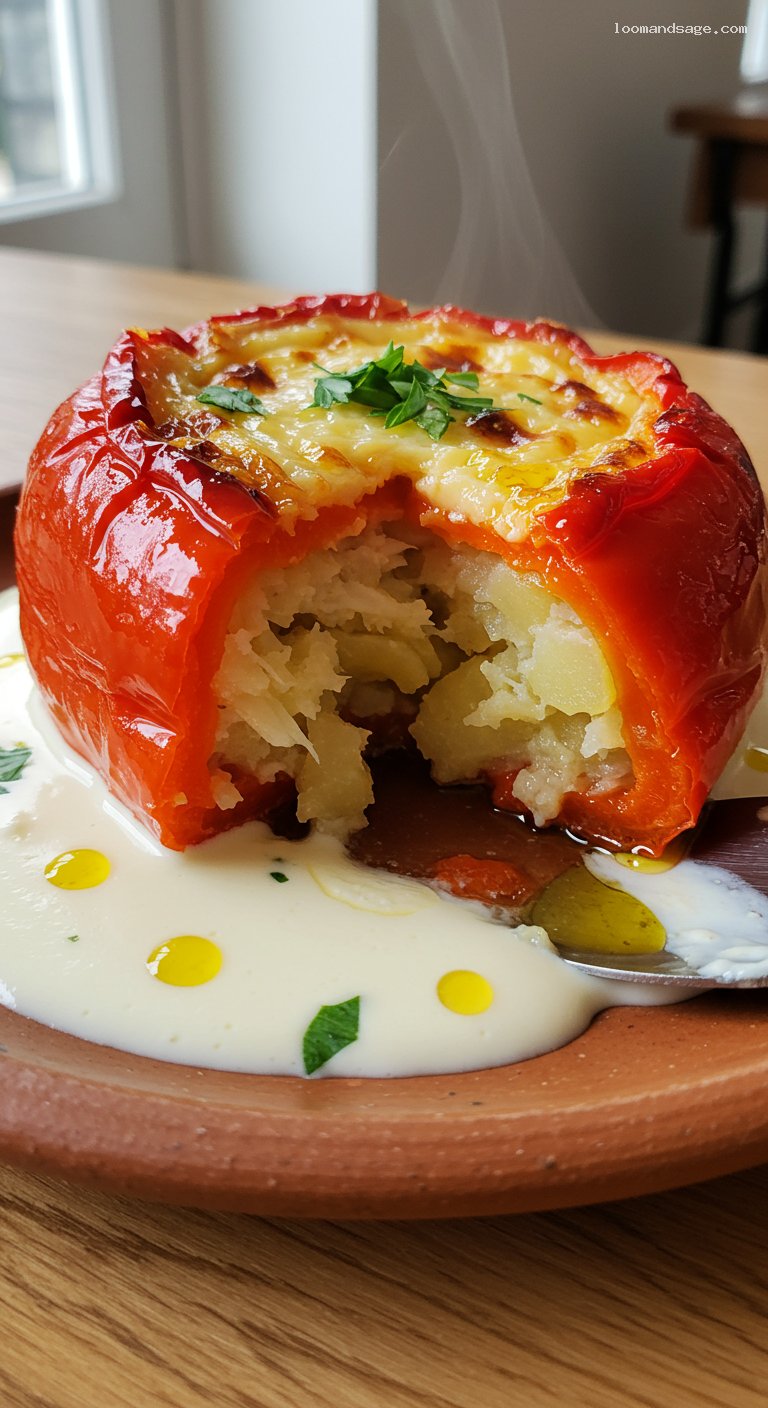 Baked Piquillo Peppers Stuffed with Brandade – Closeup