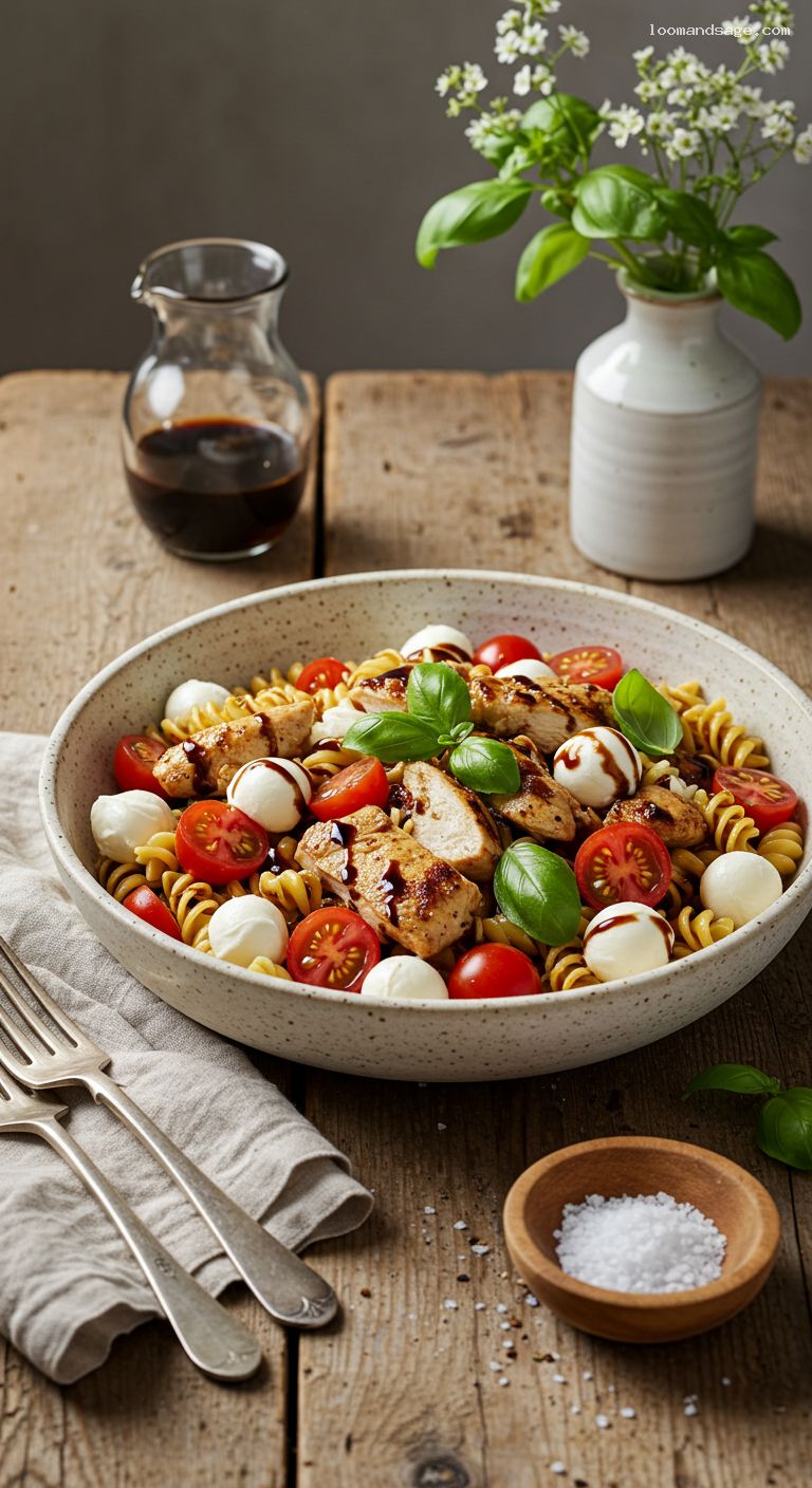 Balsamic Caprese Chicken Pasta Salad