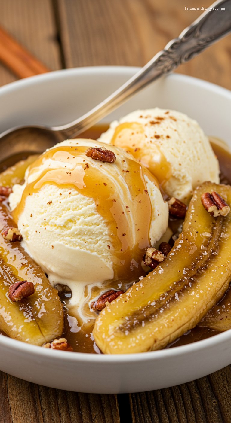 Bananas Foster with Dark Rum and Pecans – Closeup