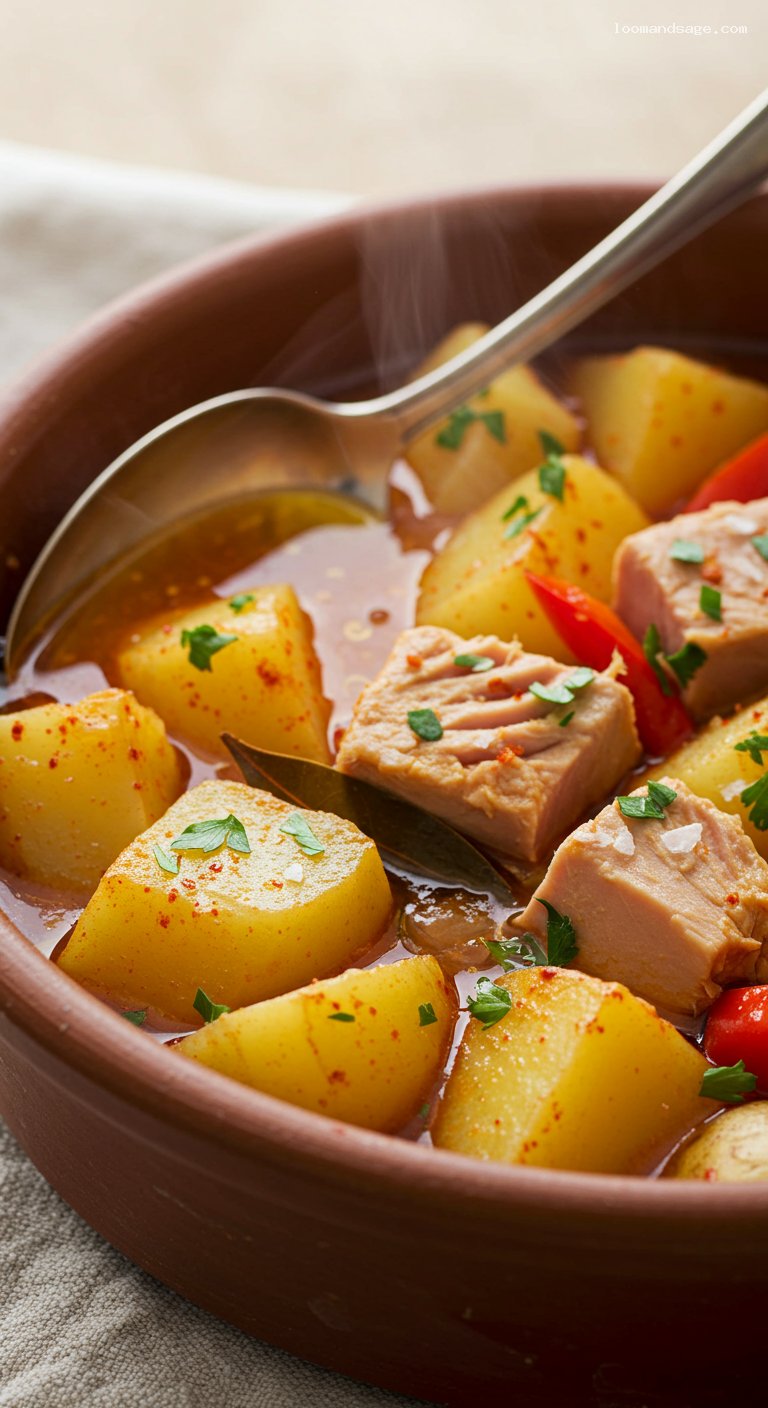 Basque Marmitako: Tuna and Potato Stew – Closeup