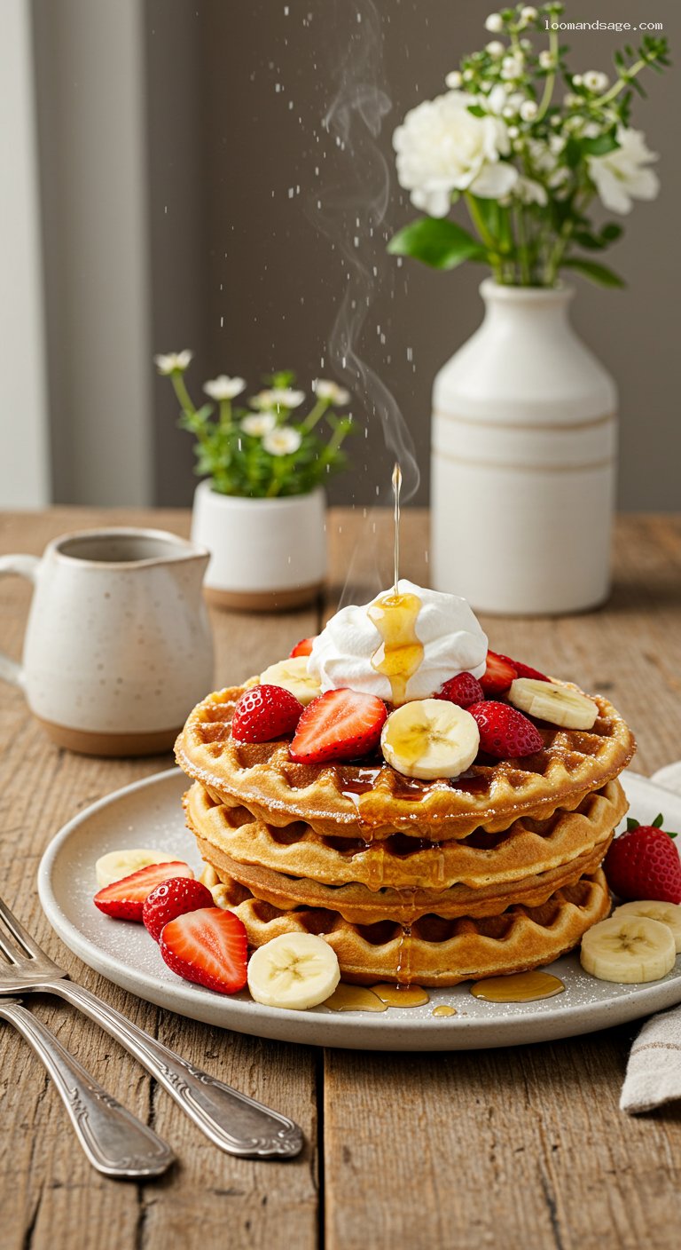 Belgian Waffles with Strawberries, Bananas, and Whipped Cream