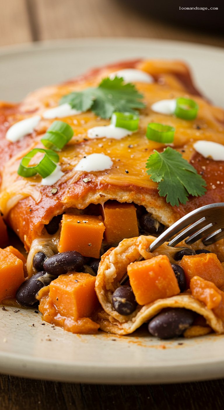 Black Bean and Sweet Potato Enchiladas – Closeup