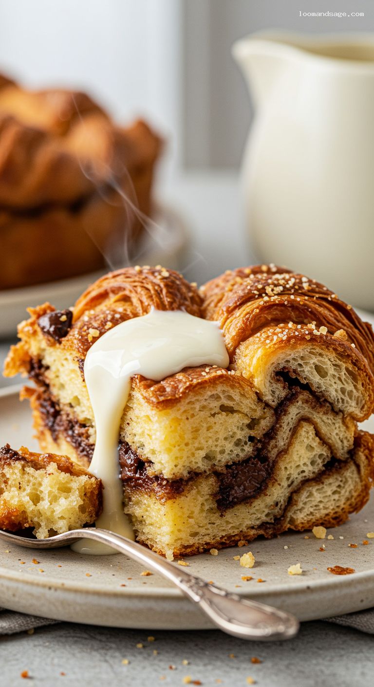 Bourbon Vanilla Chocolate Chip Croissant Bread Pudding – Closeup