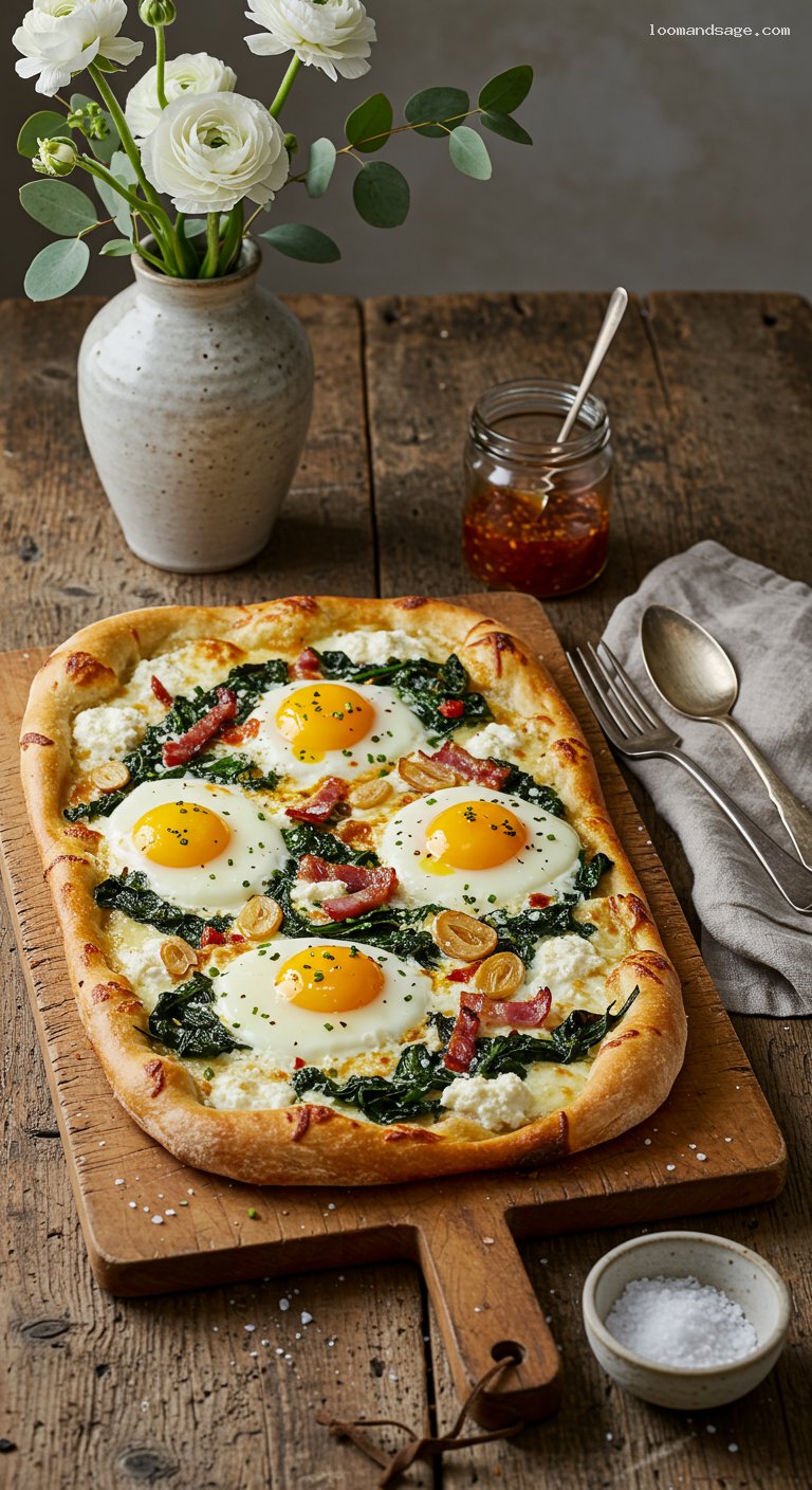 Brunch Pizza with Ricotta, Runny Eggs, and Chili Oil