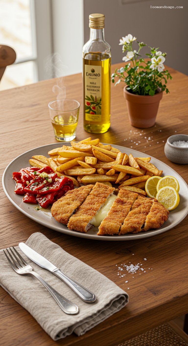 Cachopo Asturiano with Jamón, Cheese, and Fries