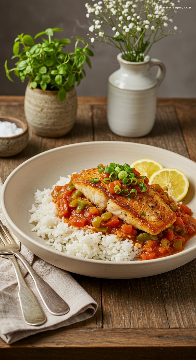 Cajun Fish Court-Bouillon with Rice and Scallions