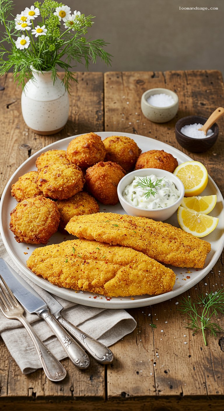 Cajun Fried Catfish with Hushpuppies and Tartar Sauce