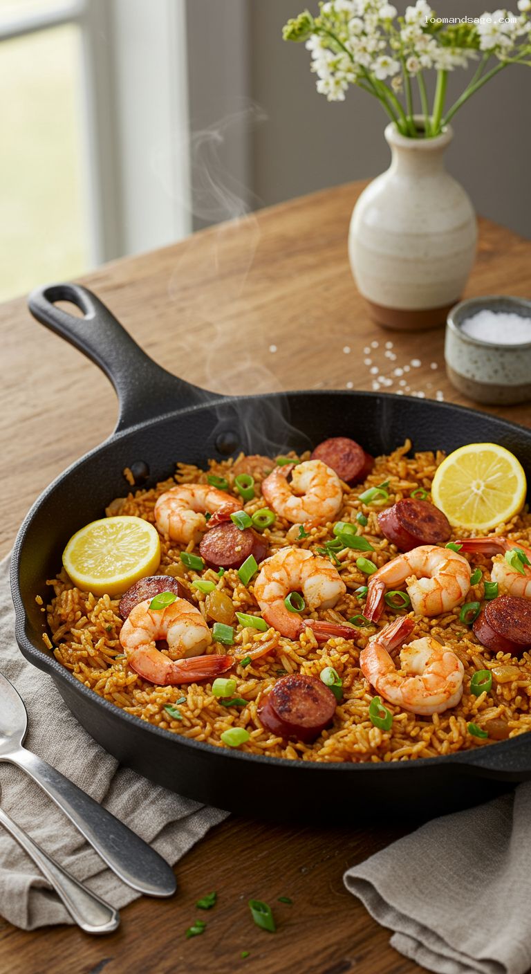 Cajun Shrimp and Sausage Dirty Rice Skillet