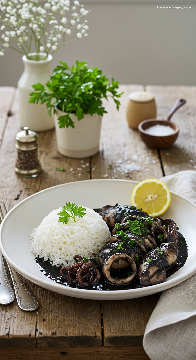 Calamares en Su Tinta with White Rice