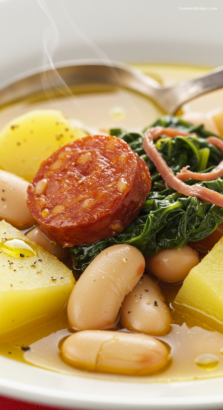 Caldo Gallego with Beans, Potatoes, and Greens – Closeup