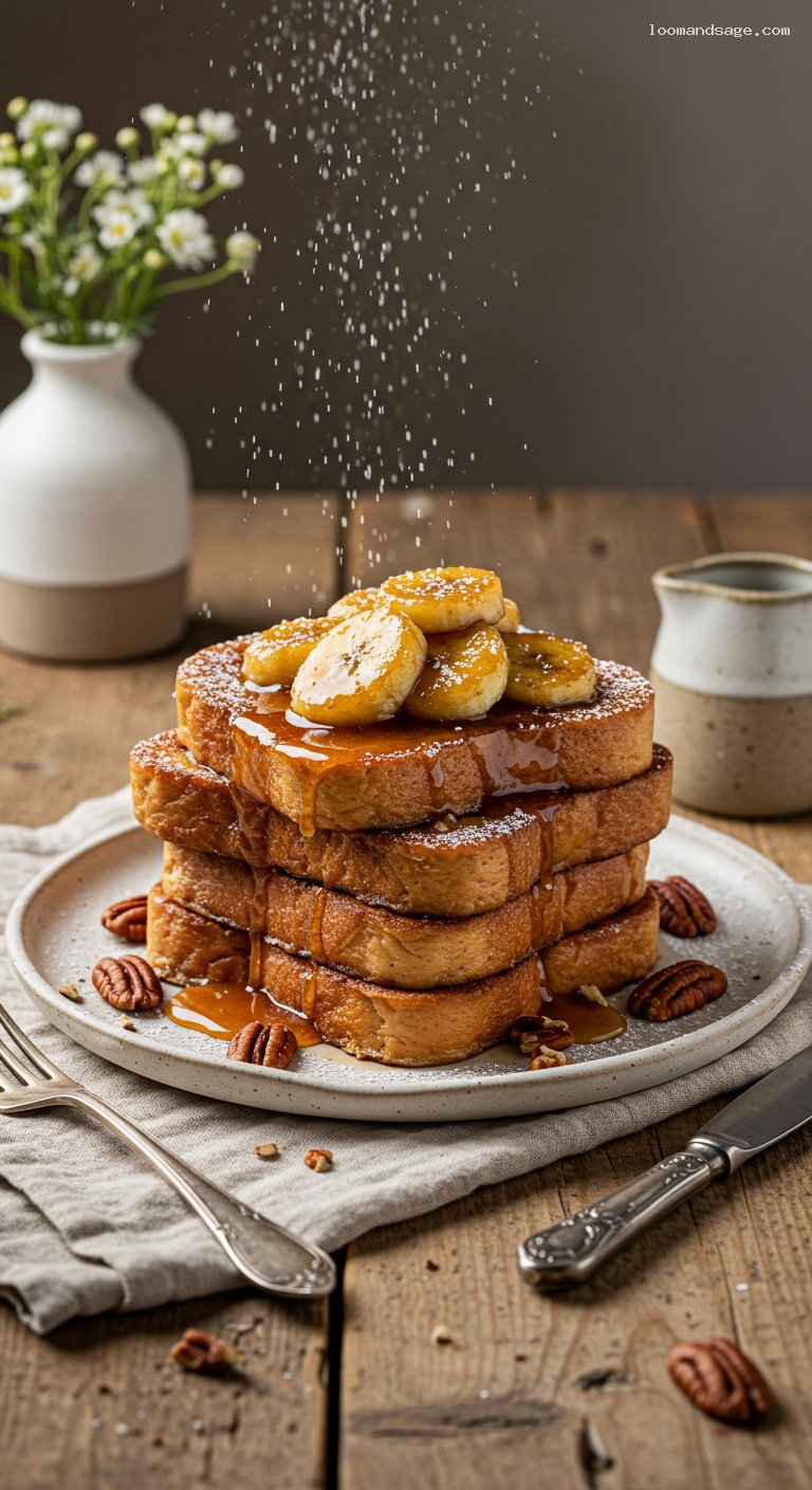 Caramelized Banana Brioche French Toast with Pecans