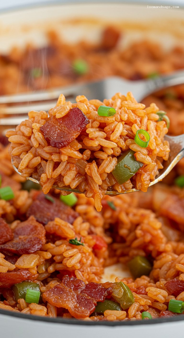 Charleston Red Rice with Smoky Bacon and Peppers – Closeup