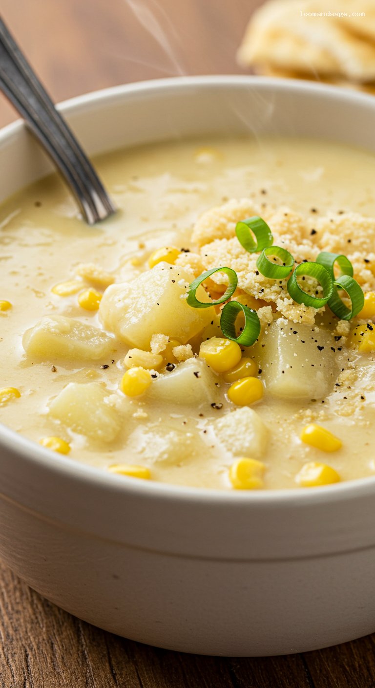 Cheater Corn-Potato Chowder with Evaporated Milk – Closeup