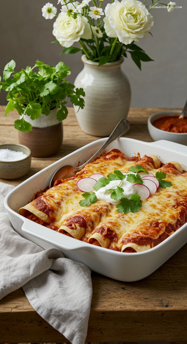 Cheesy Chicken Enchiladas with Red Sauce