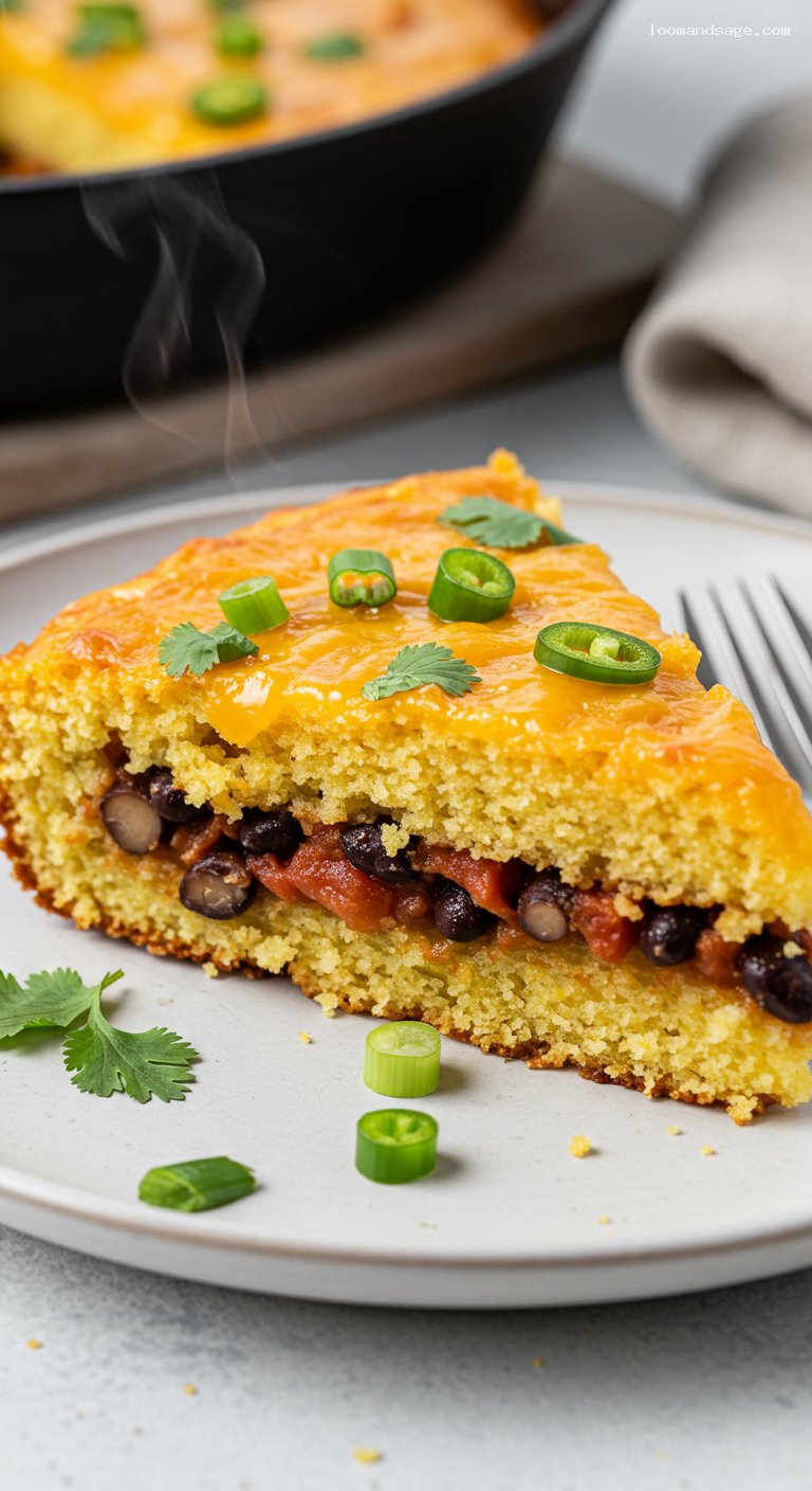 Cheesy Cornbread Chili Bake Casserole – Closeup