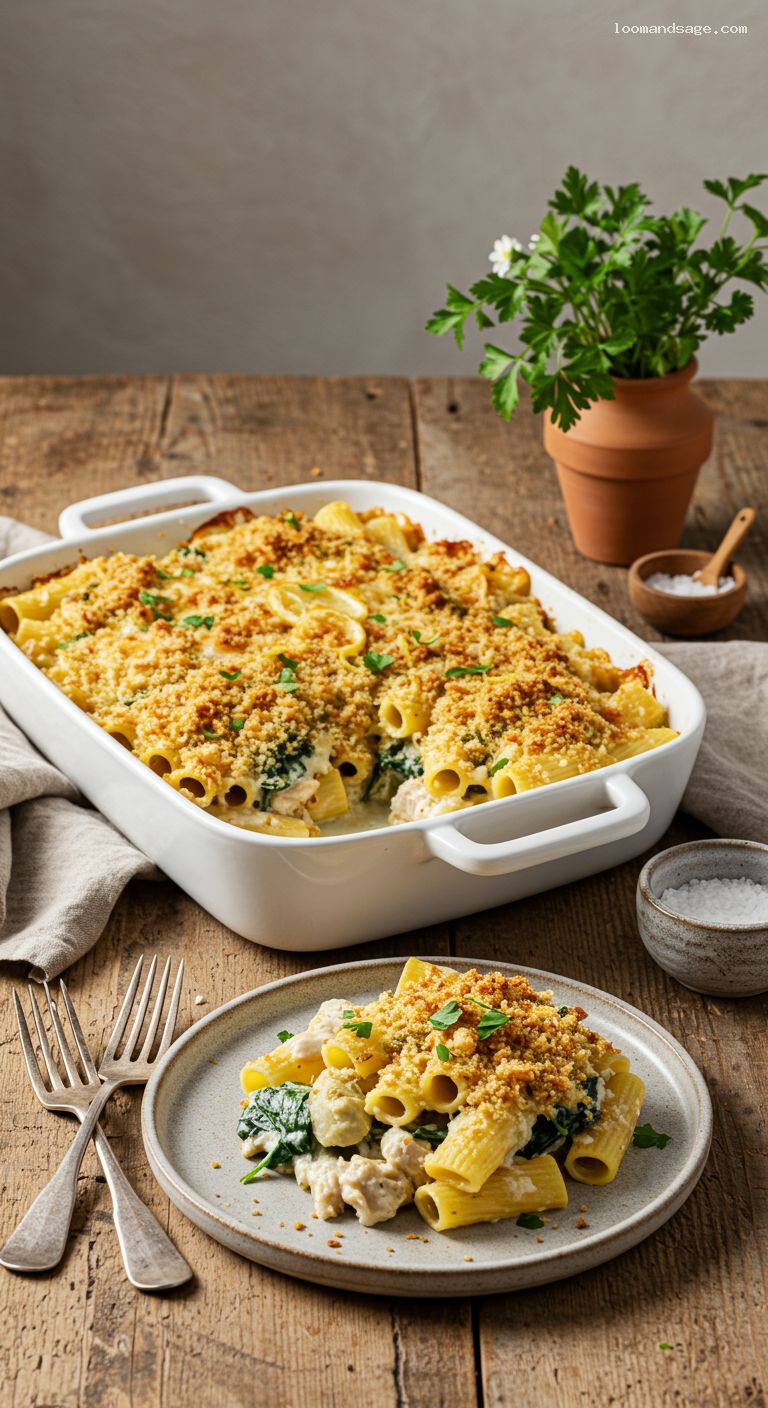 Cheesy Spinach Artichoke Chicken Pasta Bake