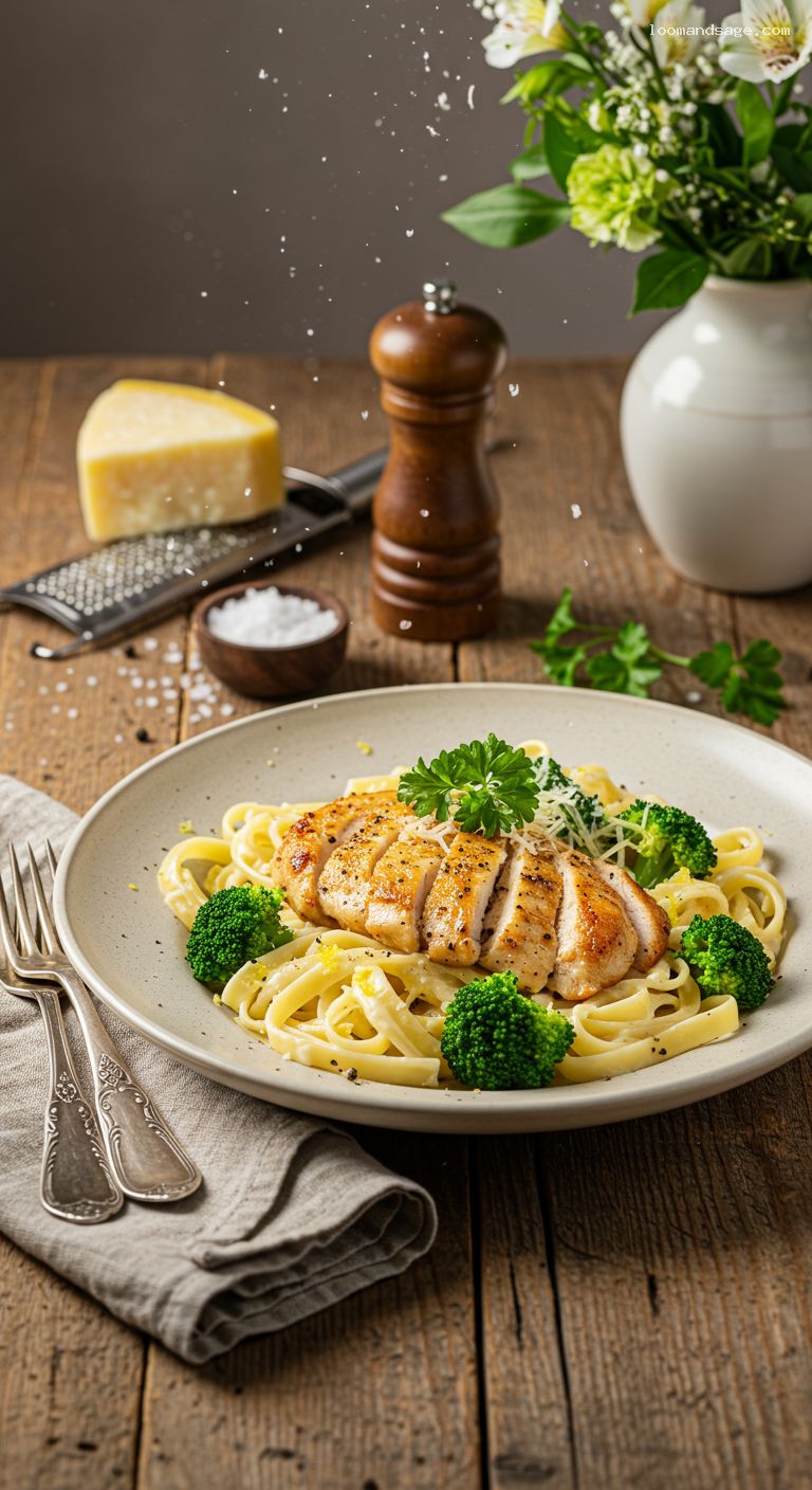 Chicken Broccoli Fettuccine Alfredo in Parmesan Cream Sauce