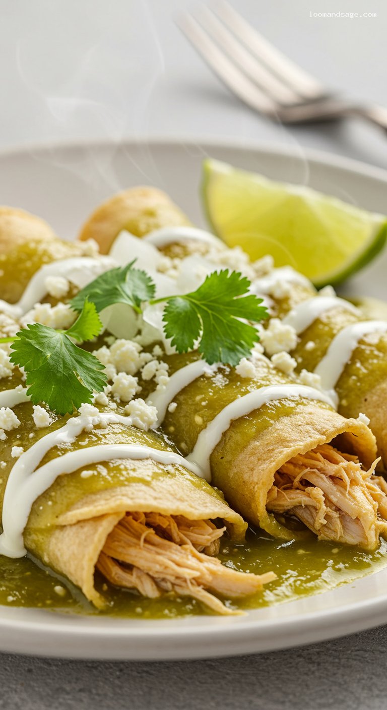 Chicken Enchiladas Verdes with Tomatillo Salsa – Closeup