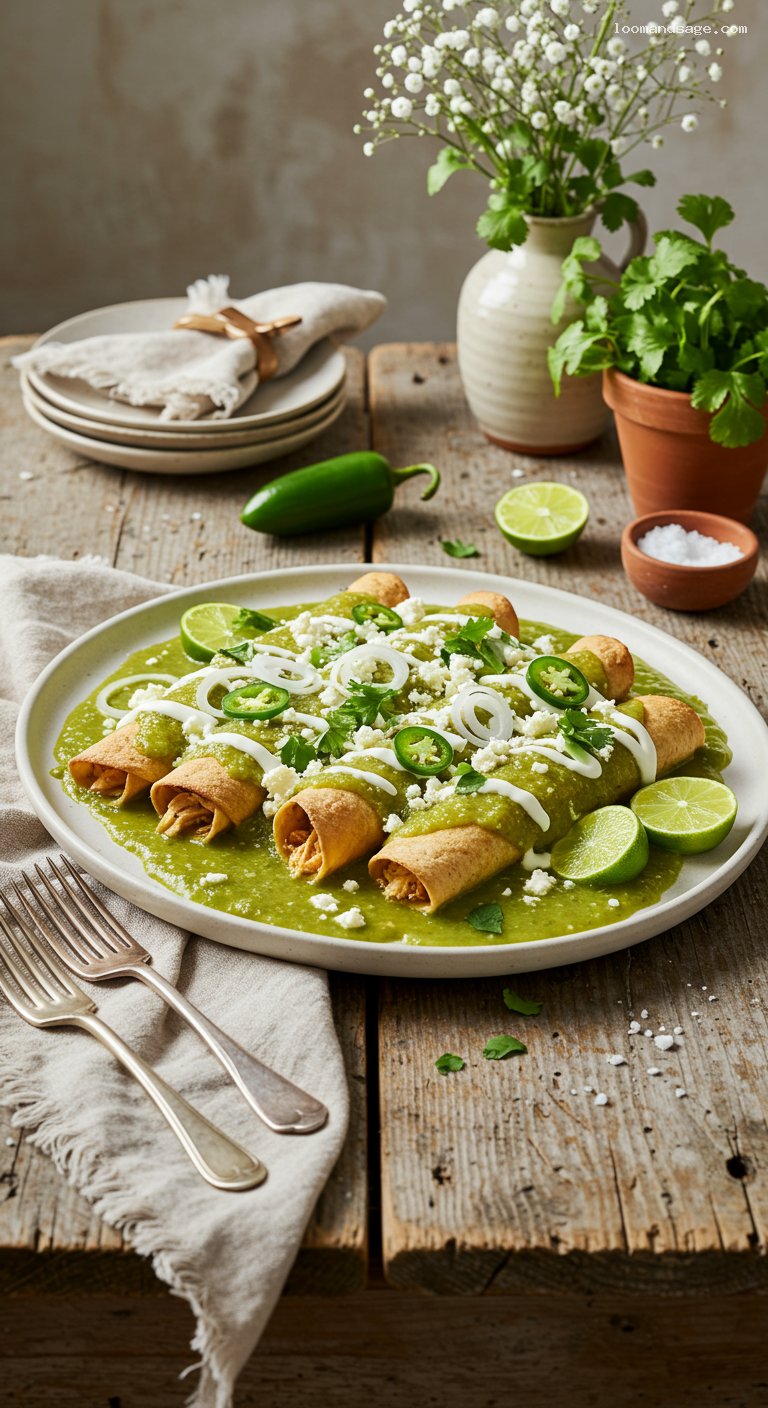 Chicken Enchiladas Verdes with Tomatillo Salsa