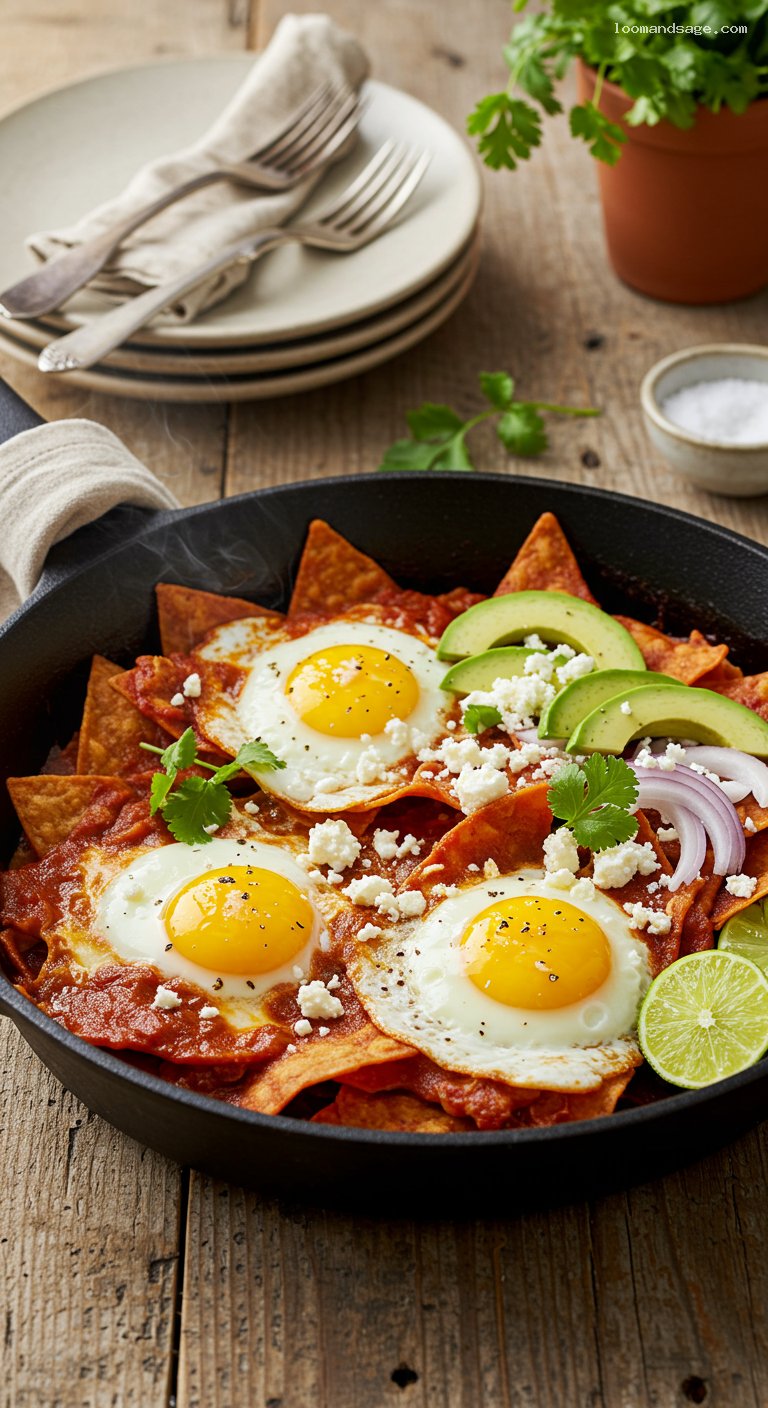 Chilaquiles Rojos with Chile de Árbol Sauce