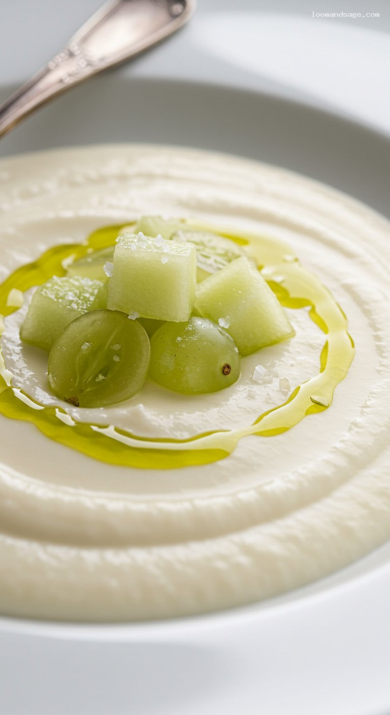 Chilled Ajo Blanco with Grapes or Melon – Closeup