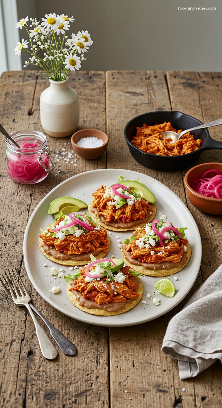 Chipotle Chicken Tinga Tostadas with Creamy Beans