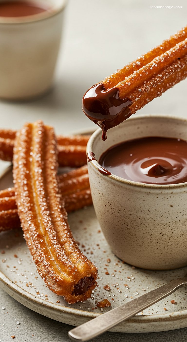 Churros con Chocolate with Thick Dipping Chocolate – Closeup