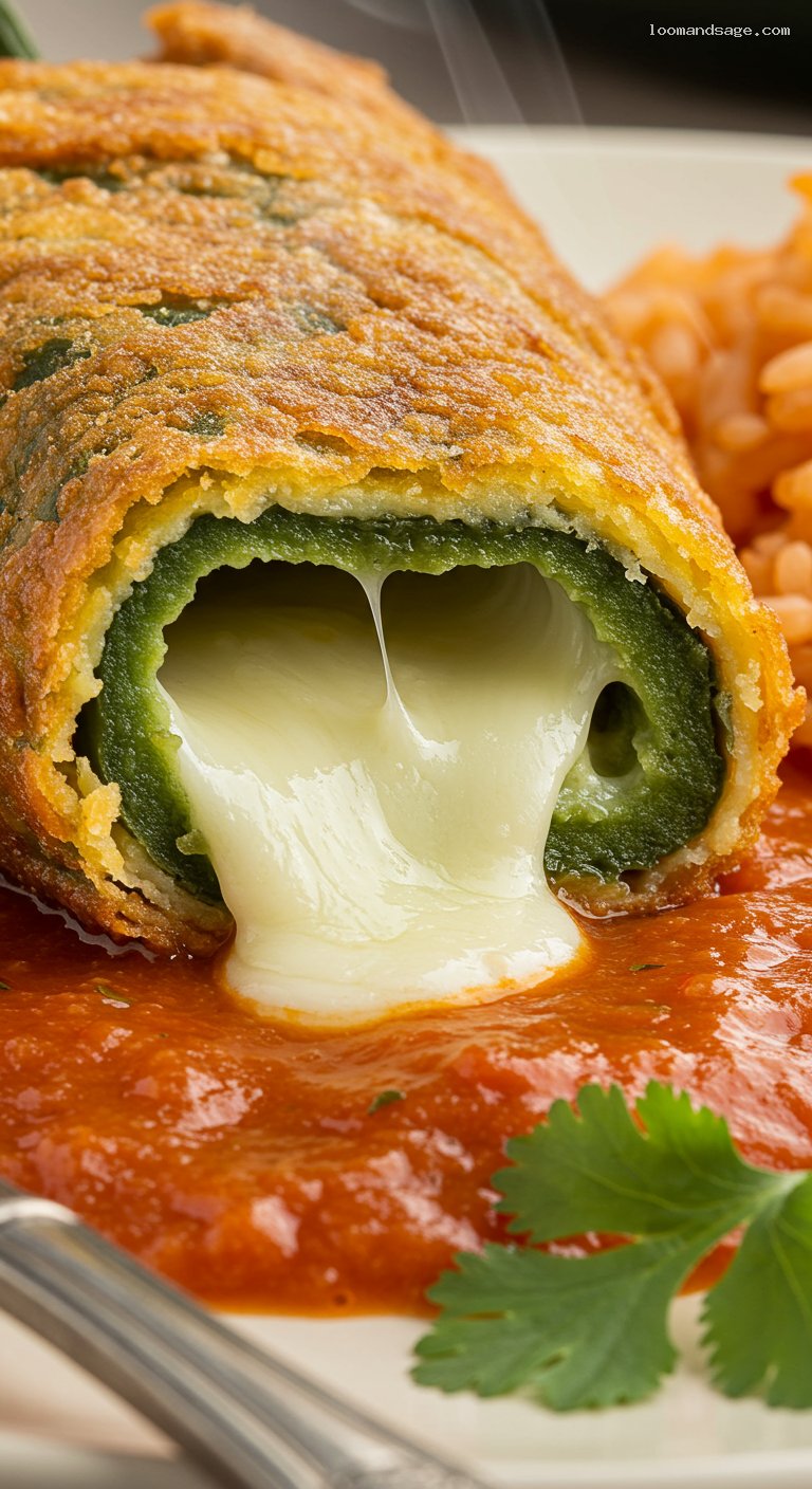 Classic Chiles Rellenos with Light Tomato Caldillo – Closeup