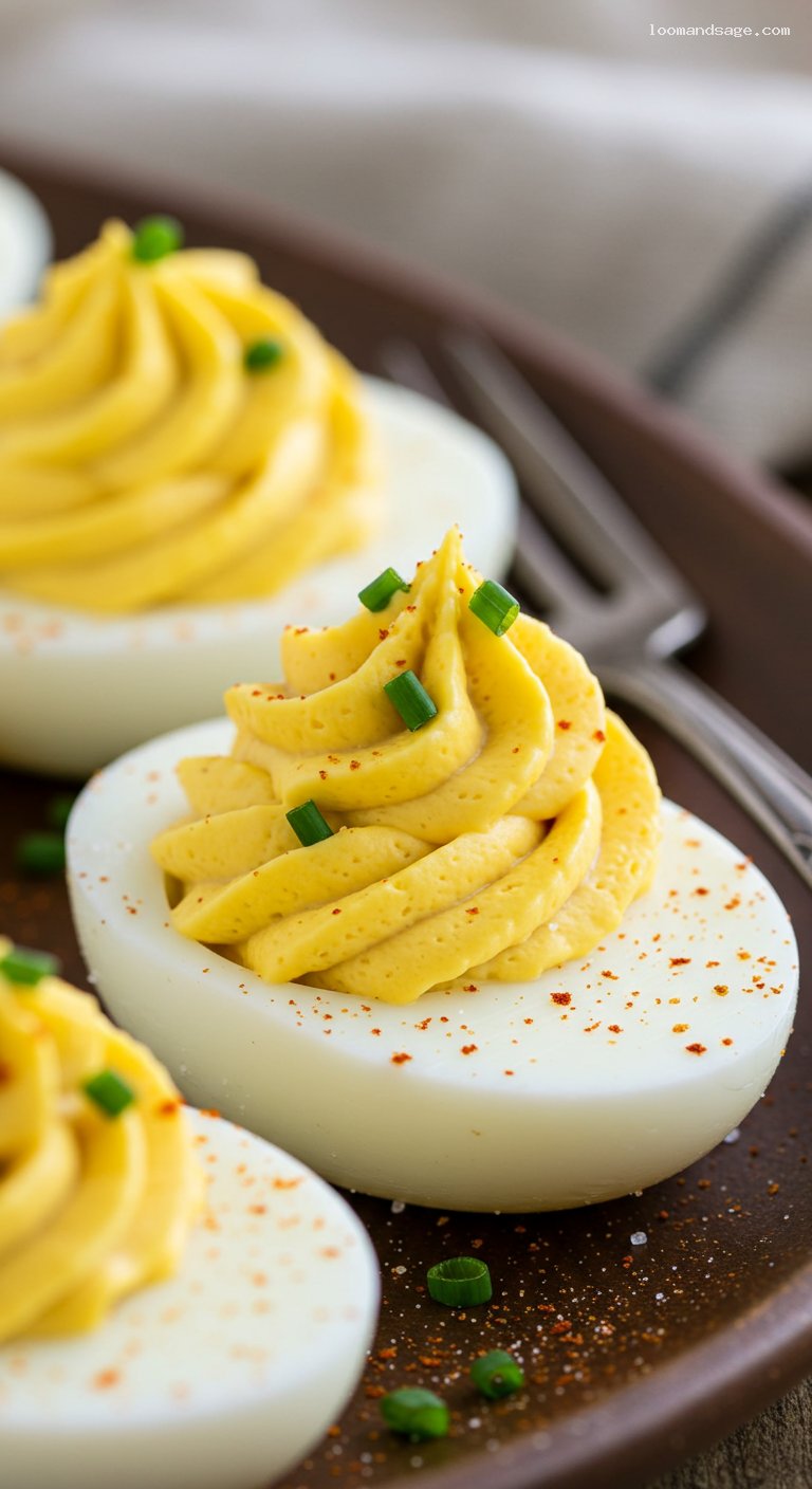 Classic Deviled Eggs with Mustard and Relish – Closeup