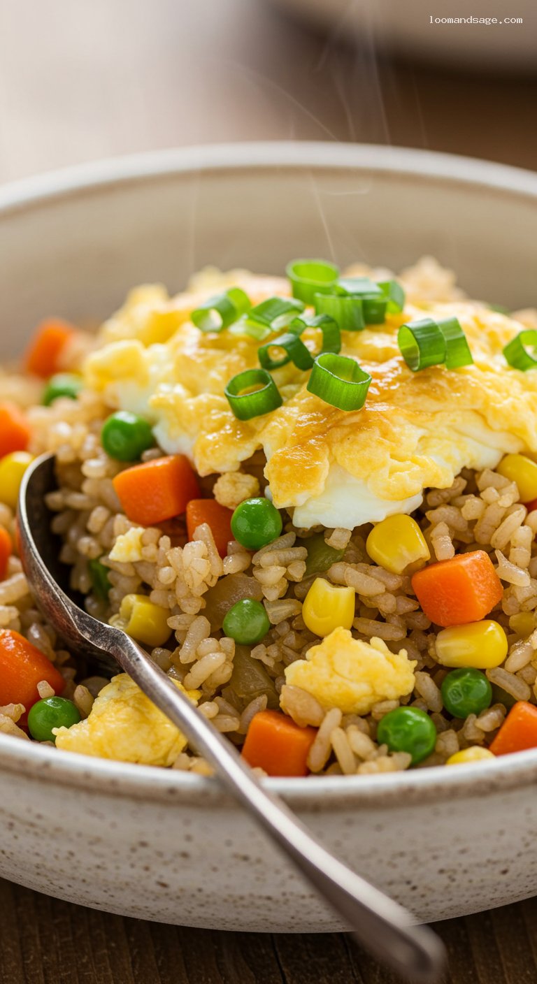 Classic Egg Fried Rice with Veggies – Closeup