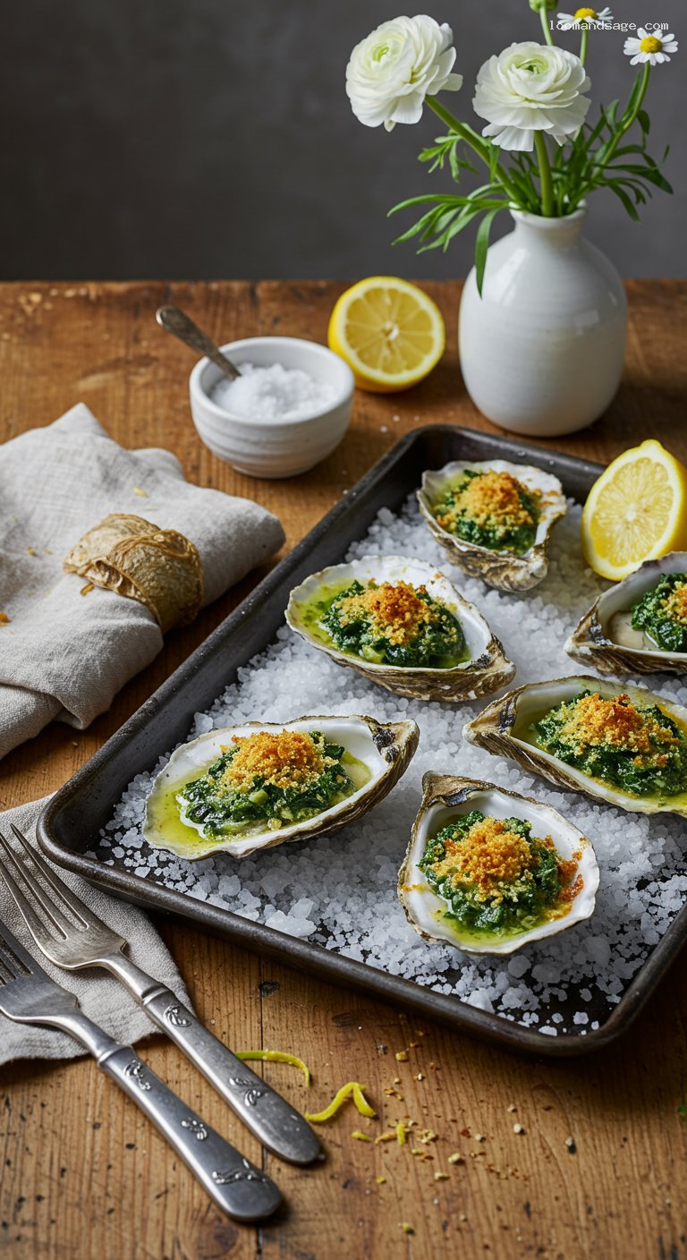 Classic Oysters Rockefeller with Buttery Herb Spinach