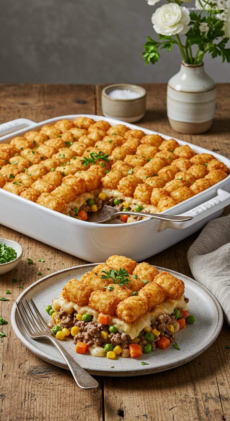 Classic Tater Tot Hotdish with Beef and Veggies