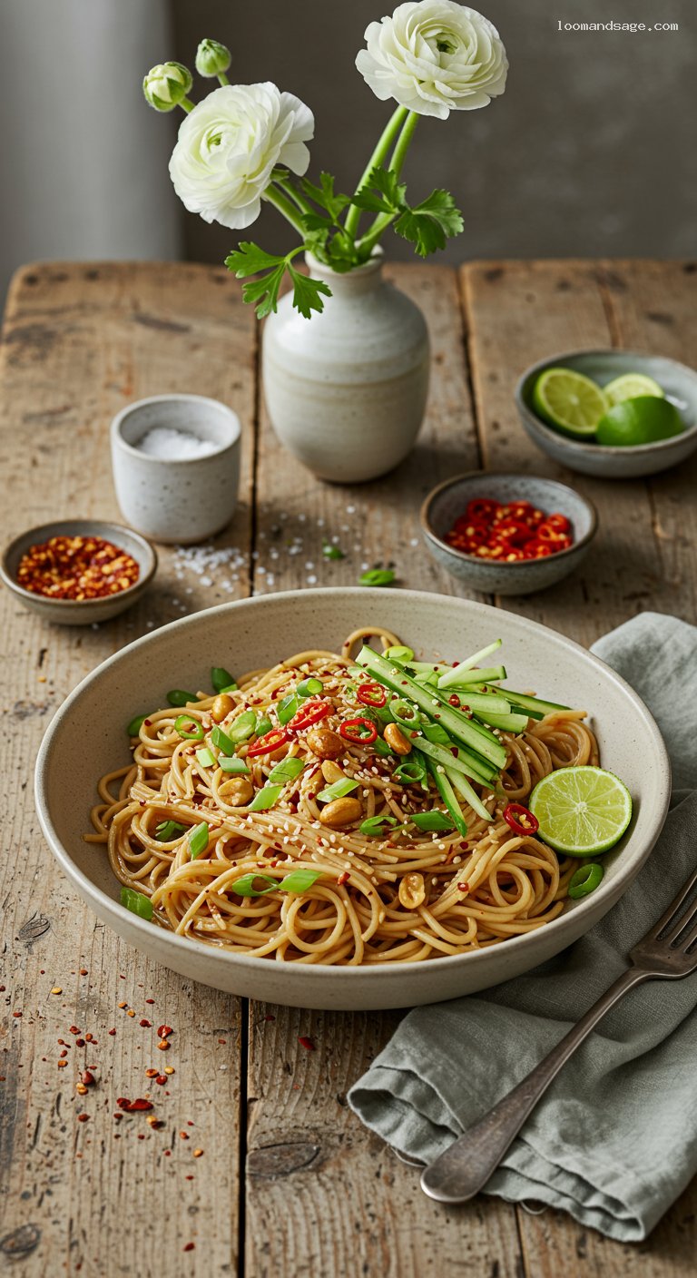 Cold Sesame-Peanut Noodles with Cucumber and Scallions