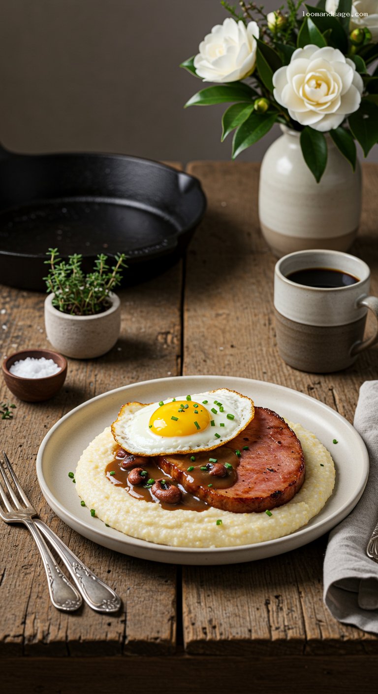 Country Ham with Red-Eye Gravy, Grits, and Eggs