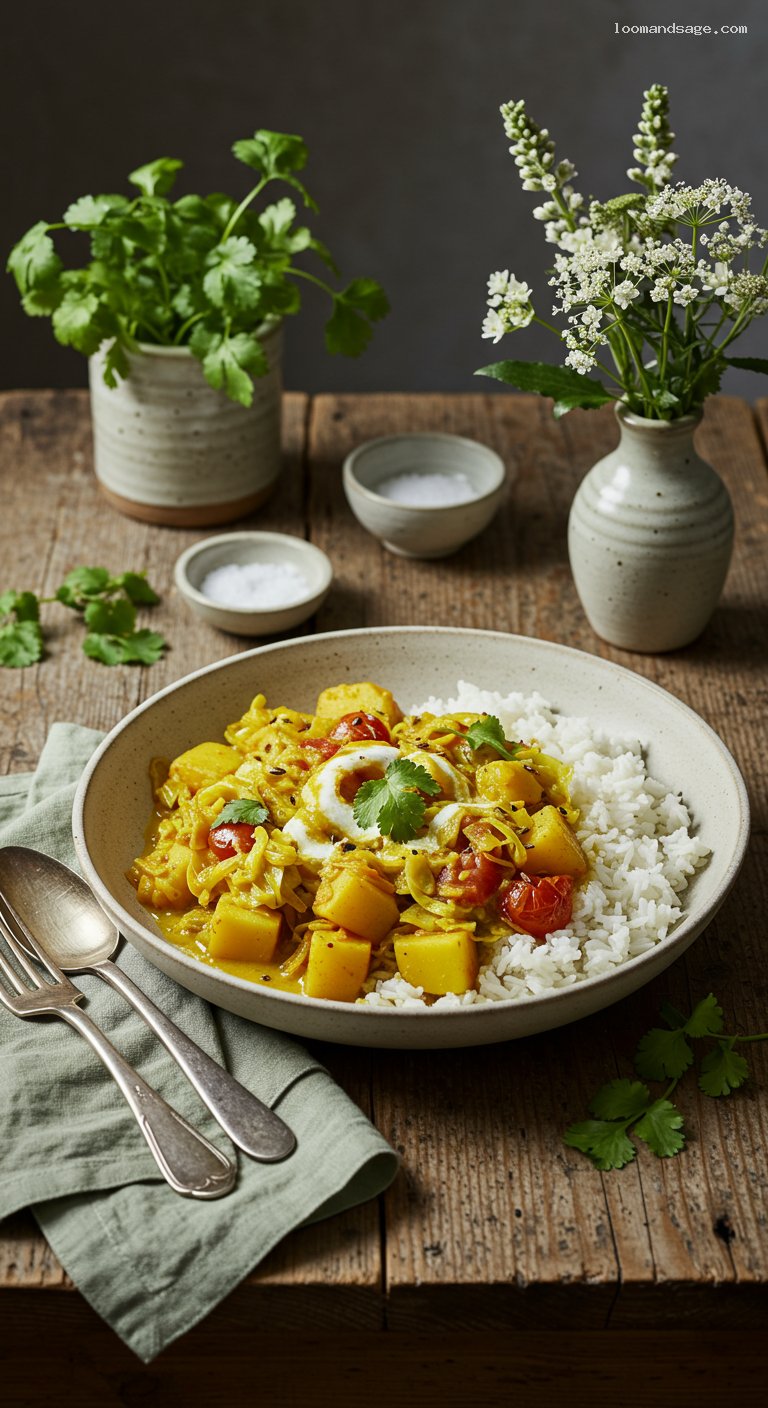 Cozy Cabbage and Potato Curry with Coconut Milk