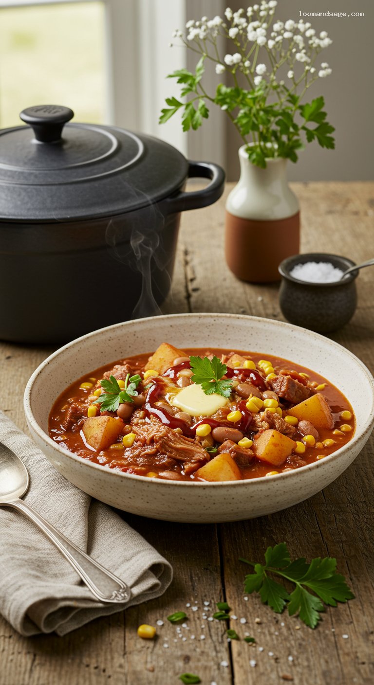 Cozy Tomato-Rich Brunswick Stew with Pulled Pork or Chicken