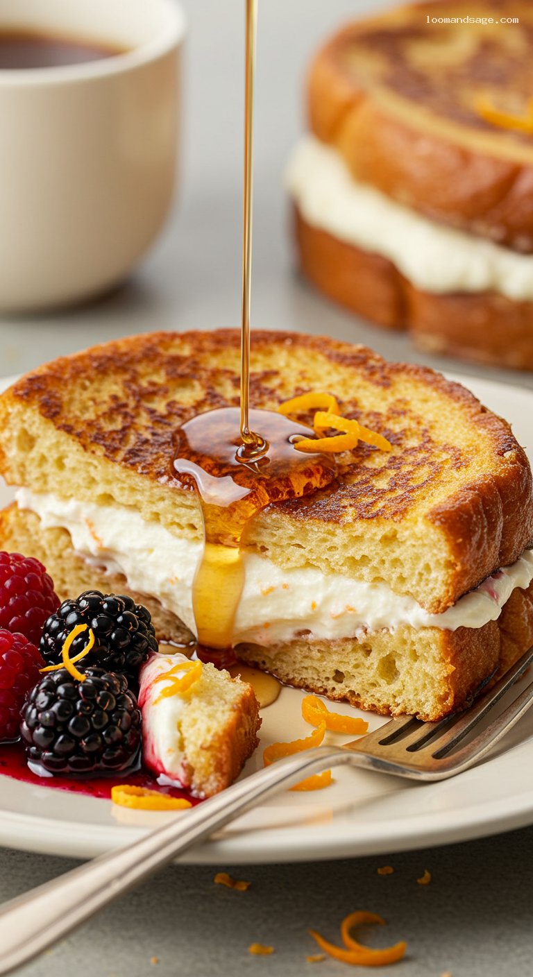 Cream Cheese–Stuffed Brioche French Toast with Berries – Closeup