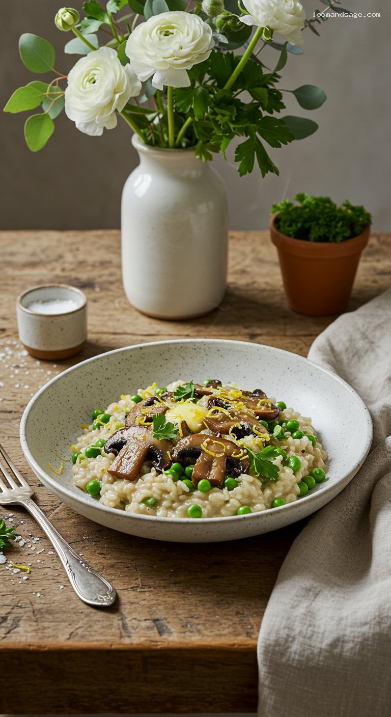 Creamy Mushroom and Pea Risotto with Lemon and Parsley