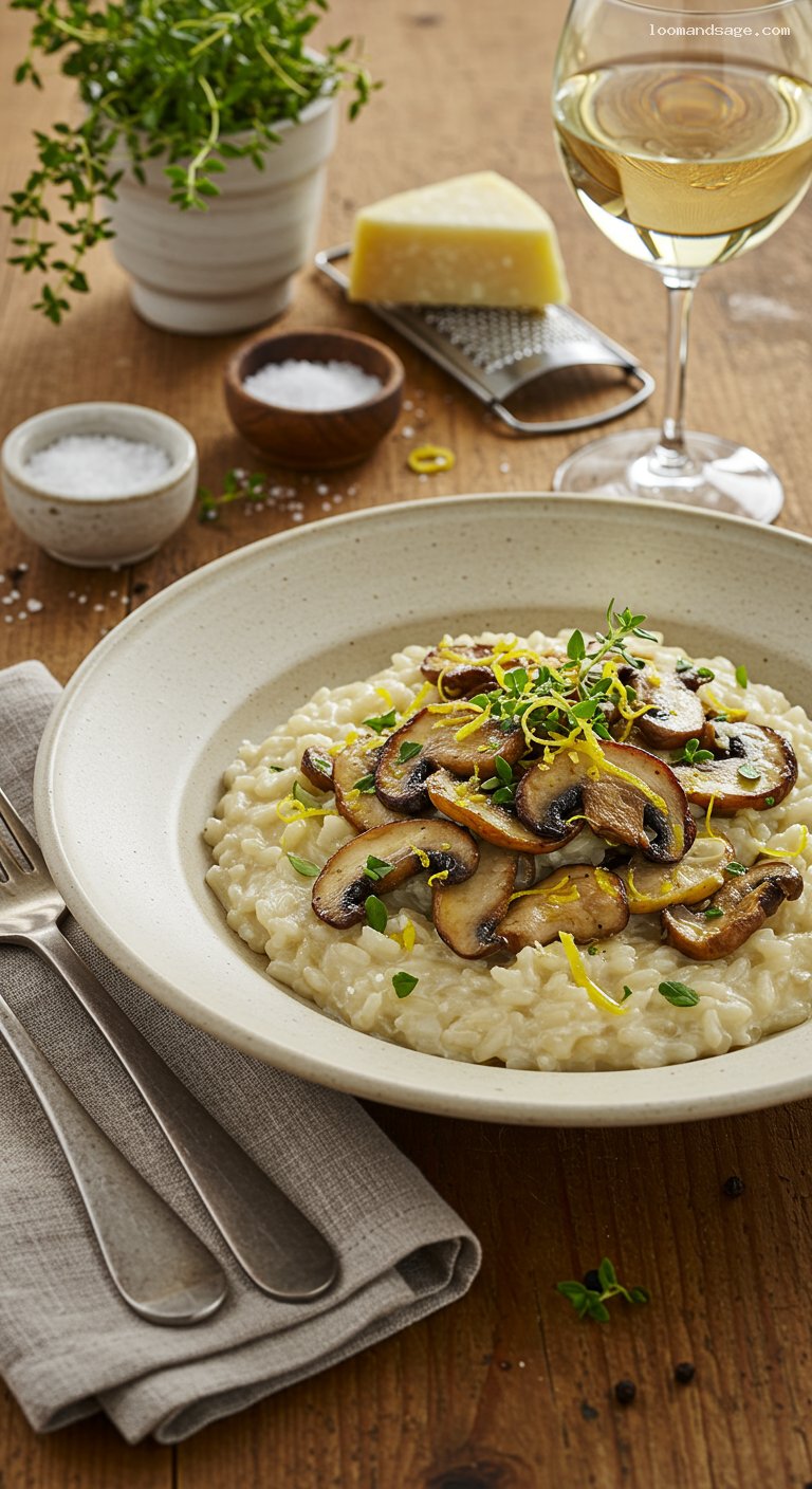 Creamy Mushroom Risotto with White Wine and Lemon
