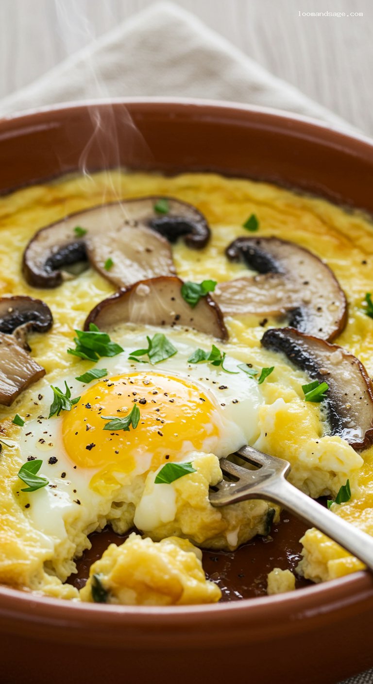 Creamy Mushroom Scramble with Garlic and Thyme – Closeup