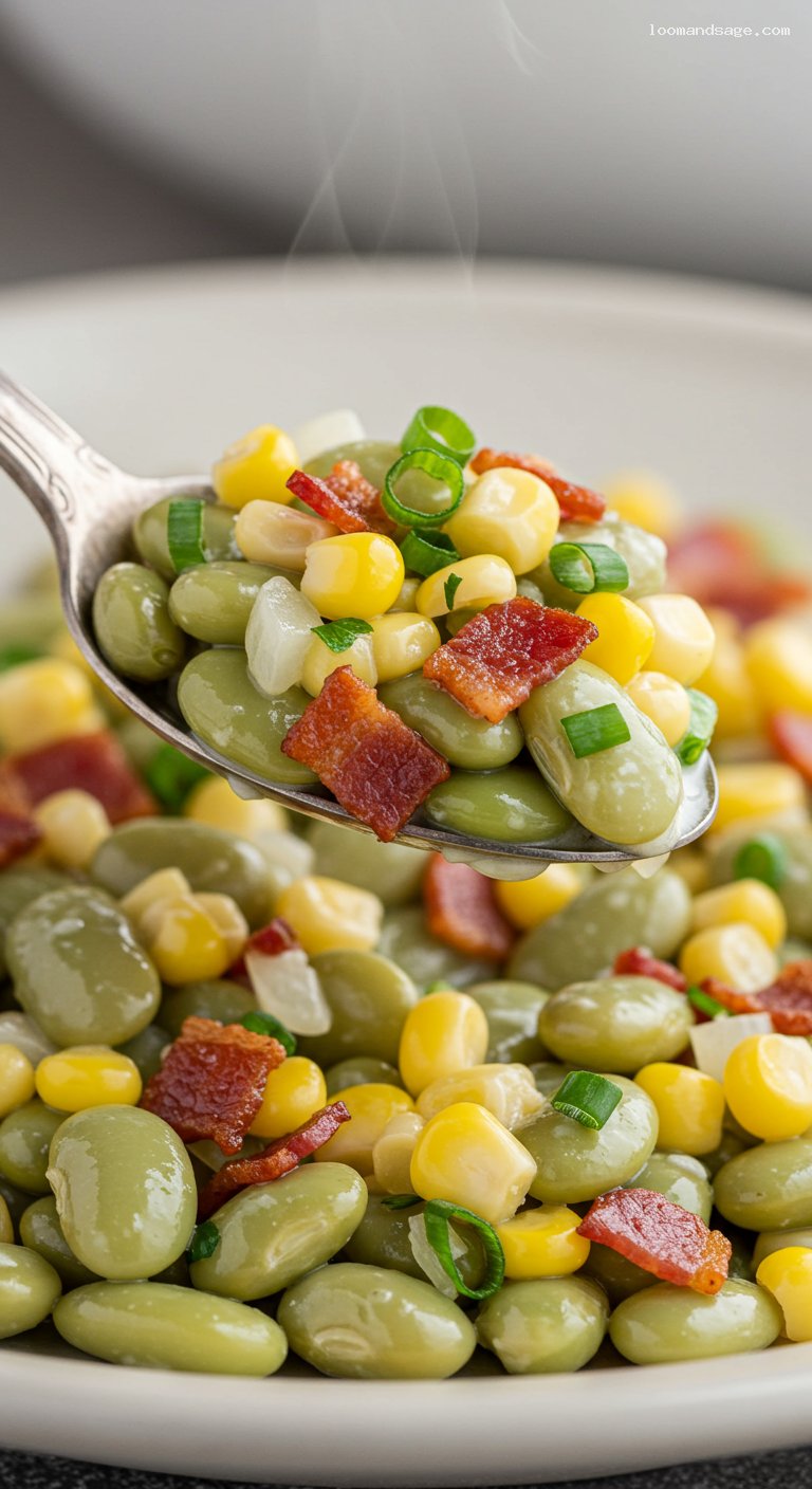 Creamy Southern Succotash with Bacon and Herbs – Closeup