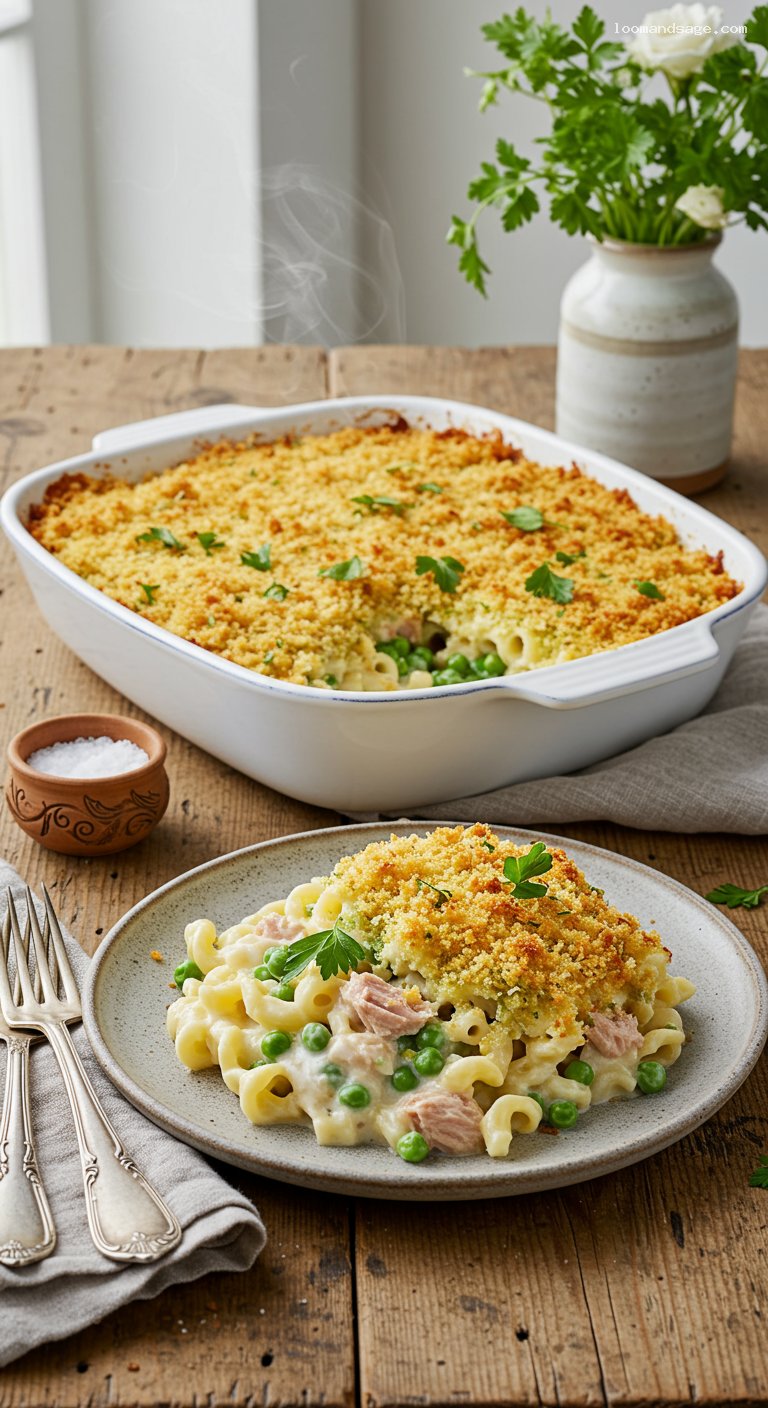 Creamy Tuna Noodle Casserole with Peas