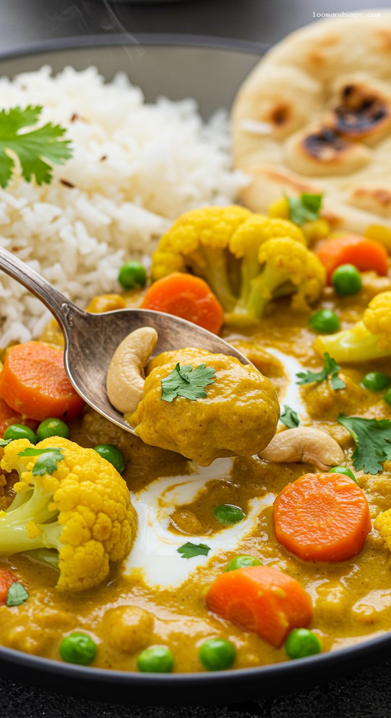 Creamy Vegetable Korma with Cashew Coconut Sauce – Closeup