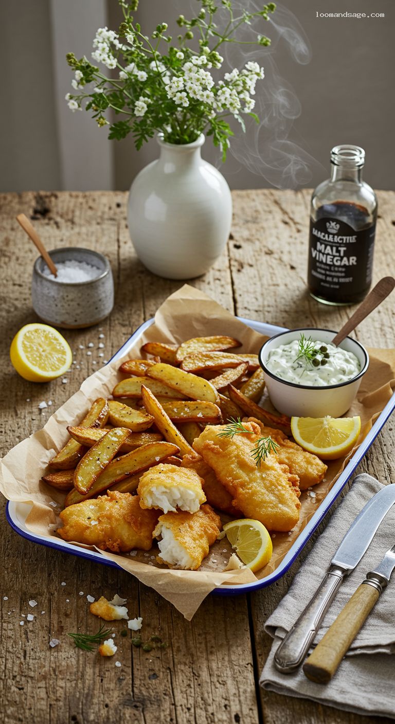 Crispy Beer-Battered Fish and Chips with Tartar Sauce