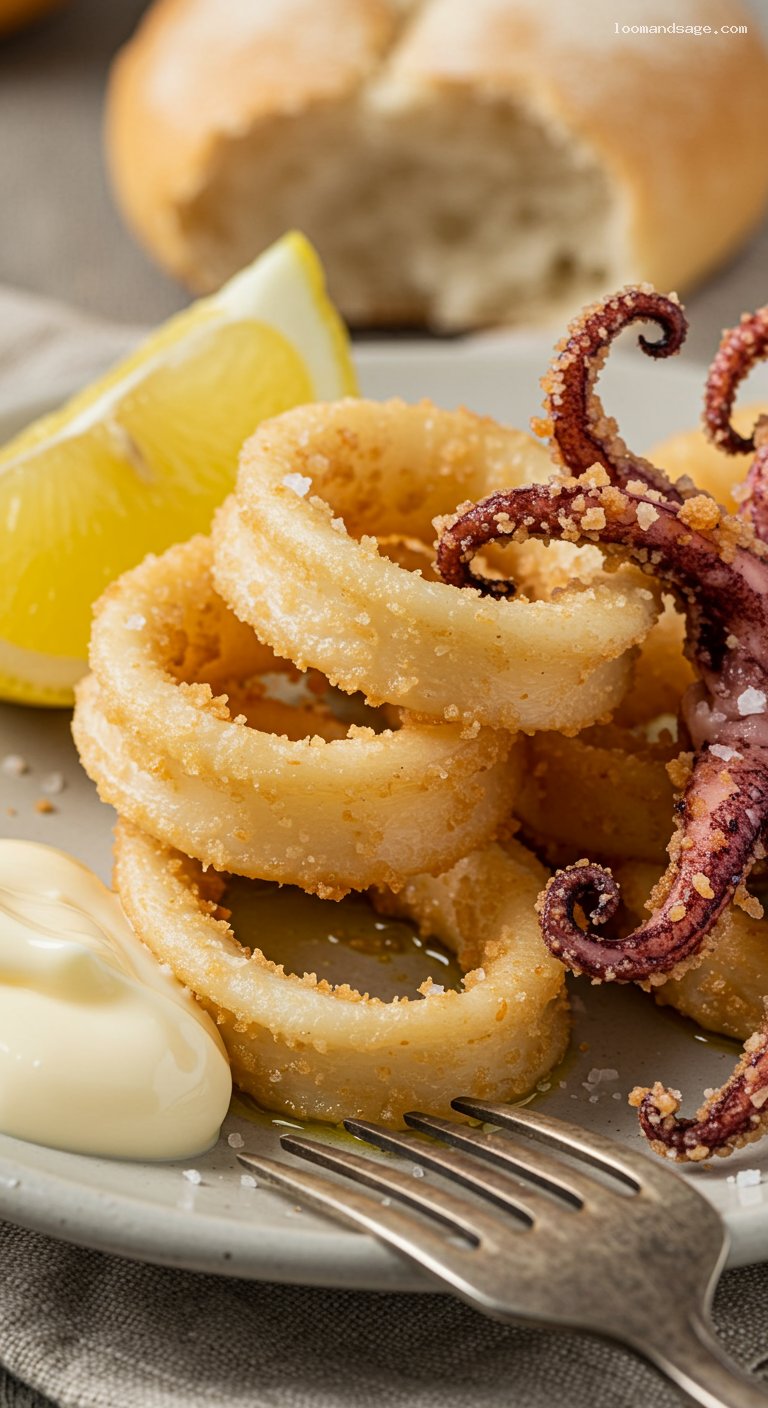 Crispy Calamares a la Romana with Lemon – Closeup