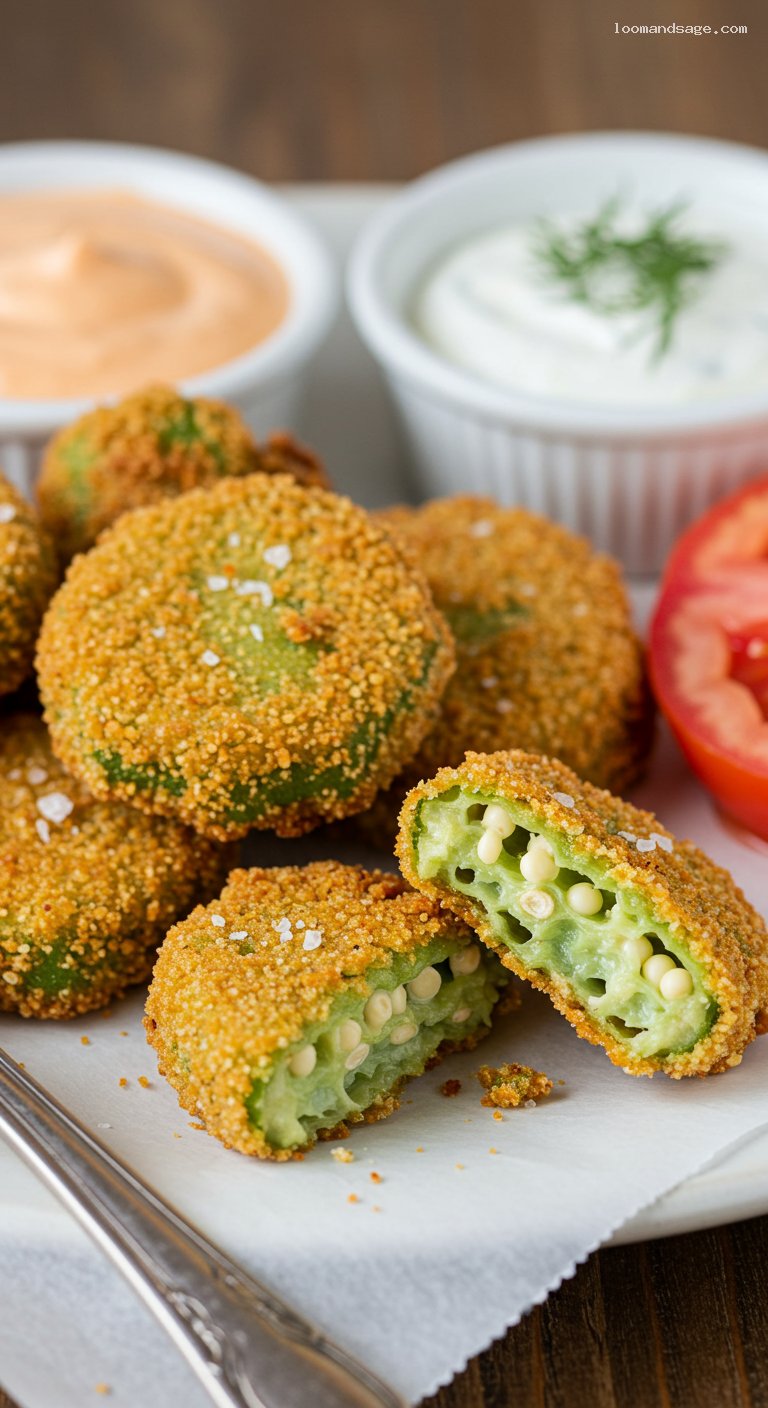 Crispy Cornmeal Fried Okra with Comeback Sauce – Closeup